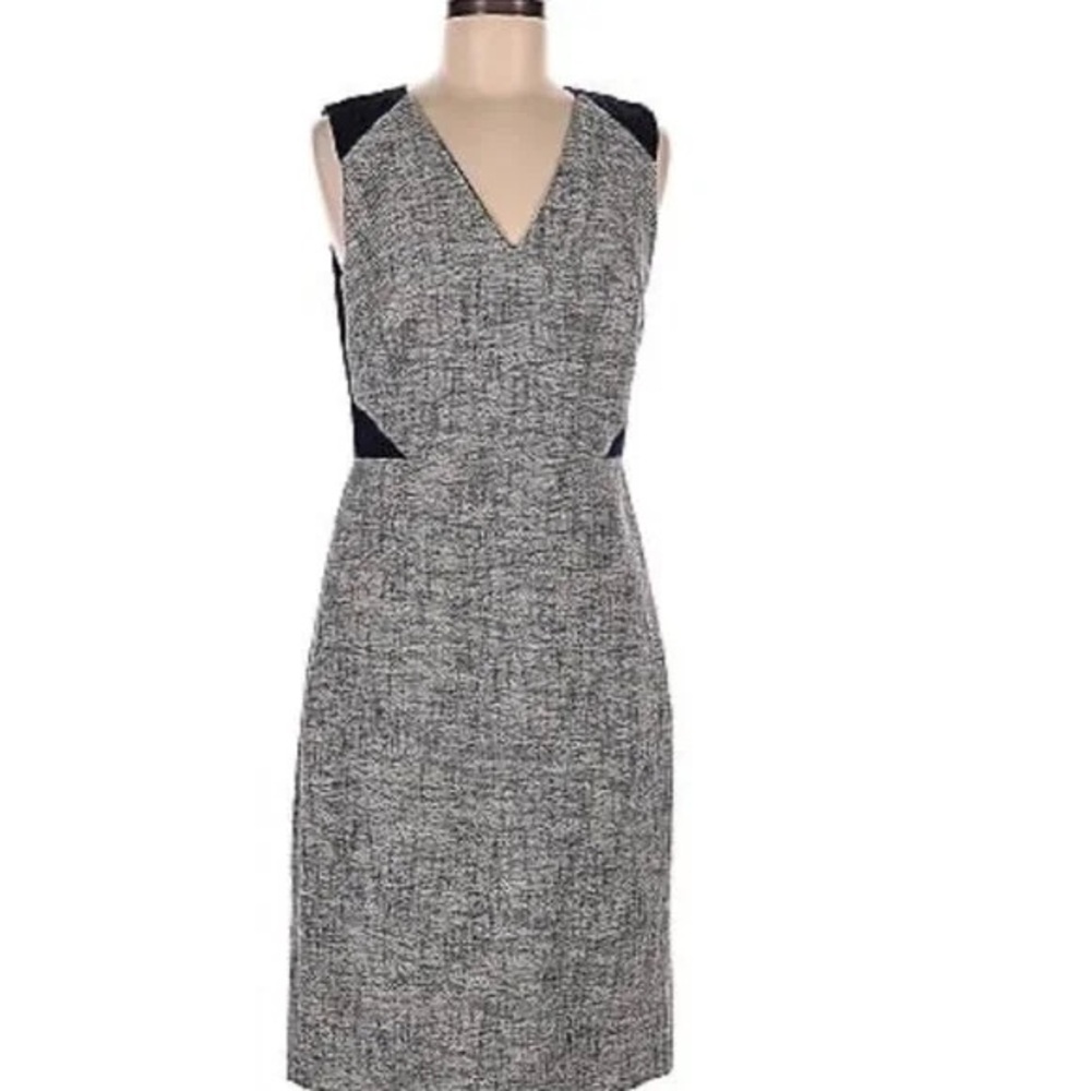 NWT J Crew- Crochet Lace Tweed Blue Sheath Sleeveless Career Metallic Dress 00